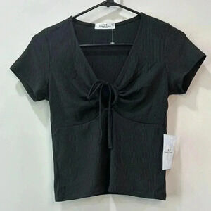 Rebellious Dreamer Juniors Black Rib V-Neck Shirt Size S